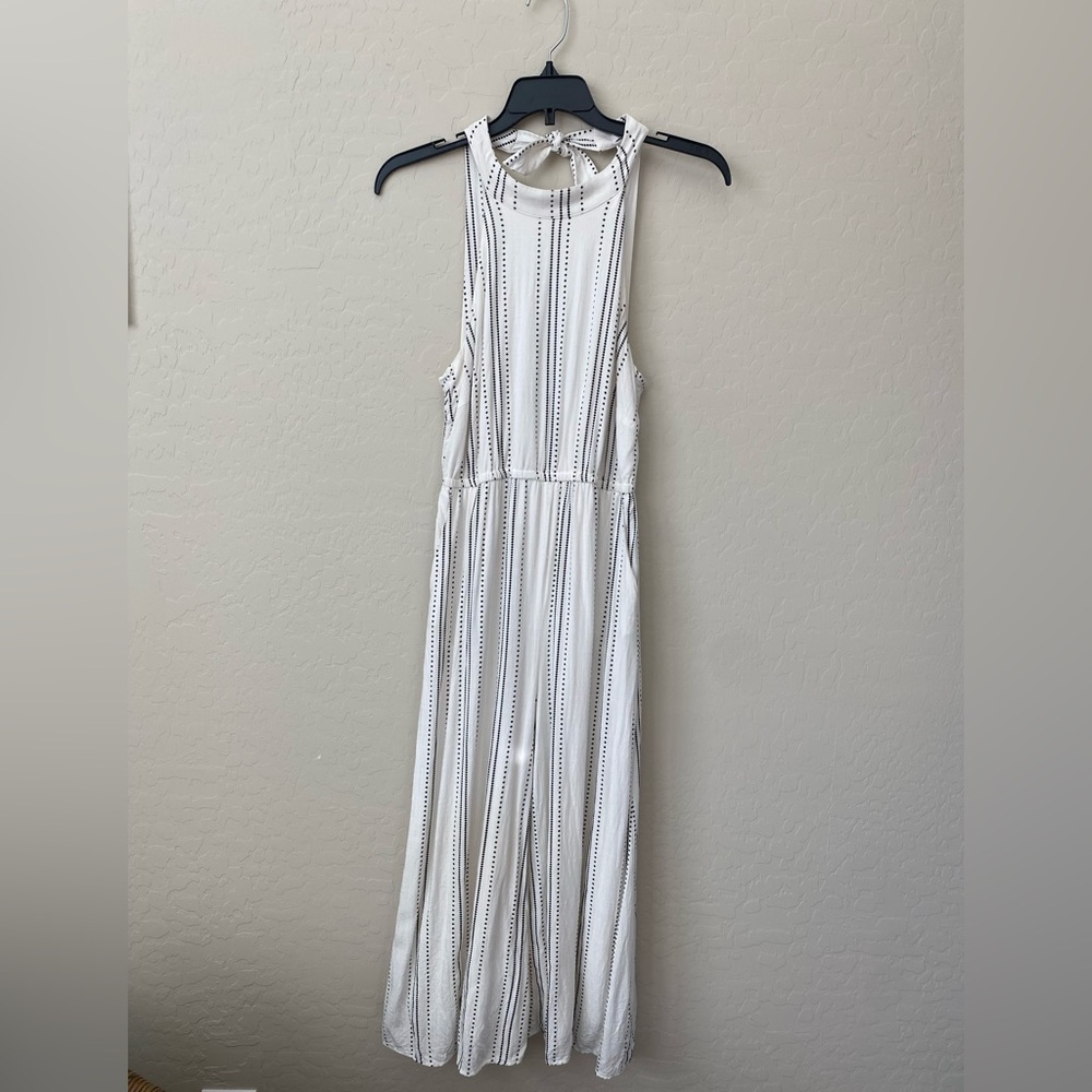Lush White and Black Striped Jumpsuit. Size S